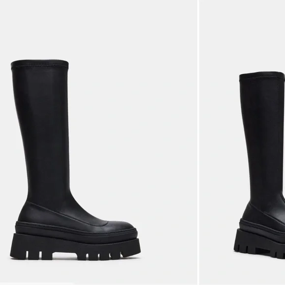 Steve Madden Black Round-Toe Faux Leather Slip-On Style Knee Boot (Titan Boot)